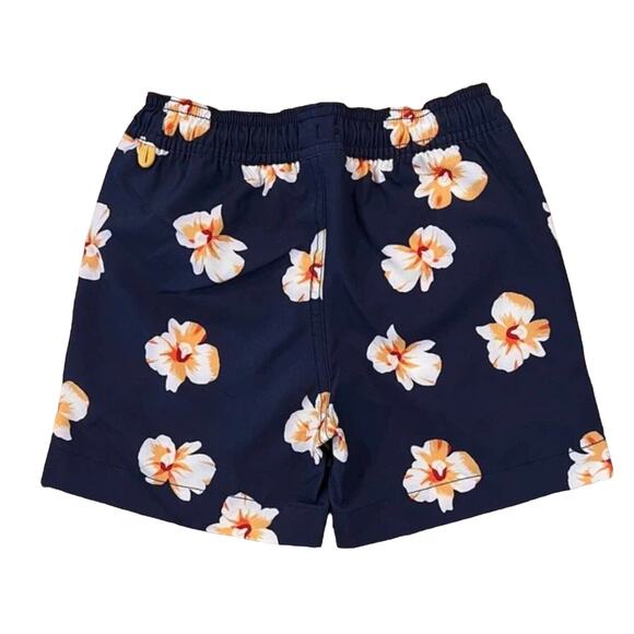 NWT J. Crew Boys' Navy W/ Gold & White Tropical Floral Swim Trunk - Picture 2 of 9